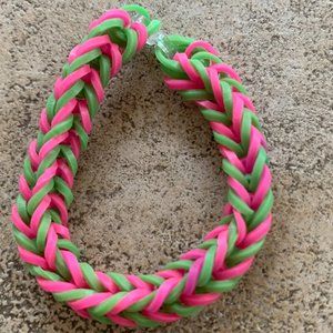 Neon Pink and Green Fishtail Rainbow Loom Bracelet